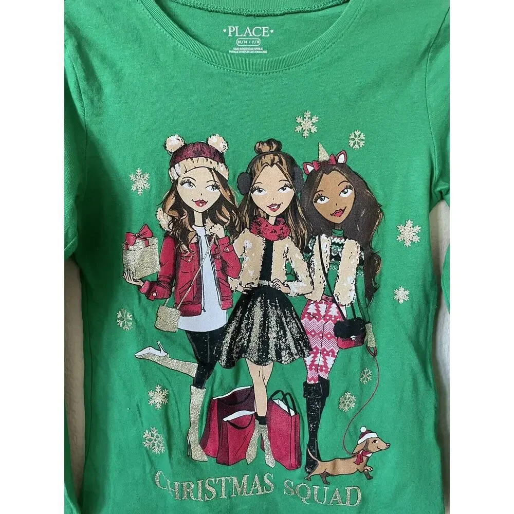 Lot of 2 Glitter Snowflake Christmas Squad Dachshund Unicorn Top Size M 7/8